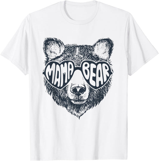 Mama Bear Face Sunglasses Print Mother's Day T-Shirt - T-Shirt | White