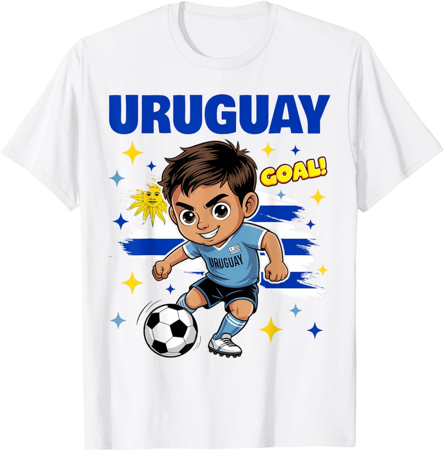 Uruguay Kid Goal Cartoon Uruguay Flag for Kids T-Shirt - T-Shirt | White