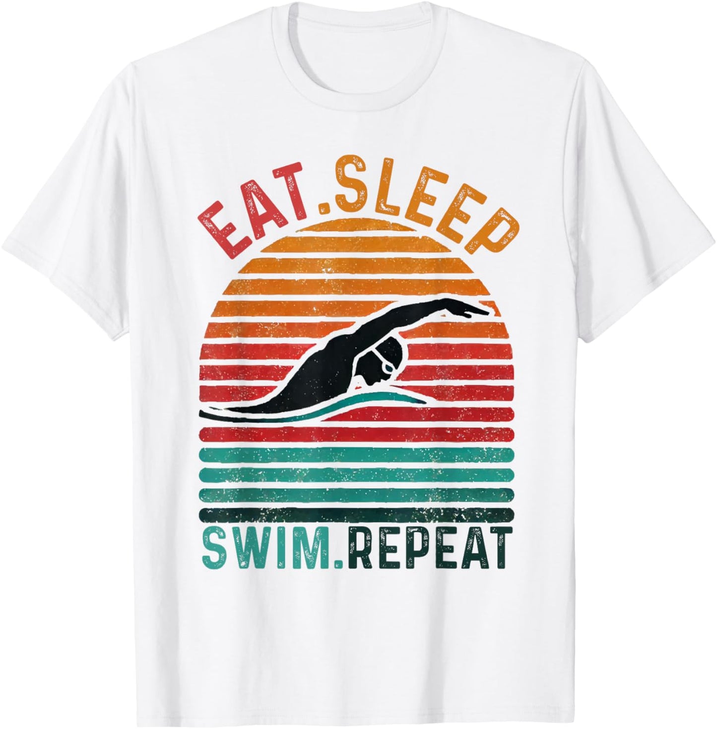 Eat Sleep Swim Repeat Funny Retro Vintage Swimming Swimmer T-Shirt - T-Shirt | White