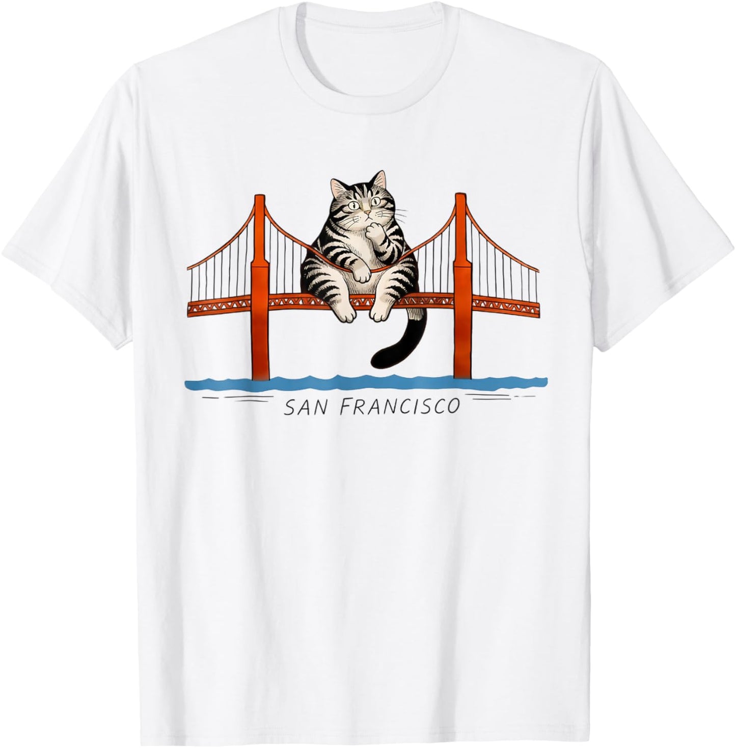 San Francisco Cat Golden Gates Bridge Reading Books T-Shirt - T-Shirt | White