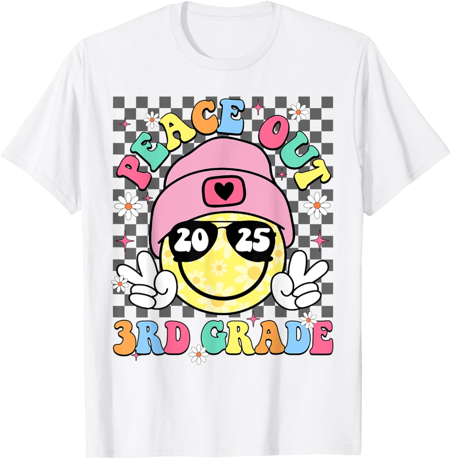 Peace Out 3rd Grade Smile Face Last Day Of School Boy Girl T-Shirt - T-Shirt | White