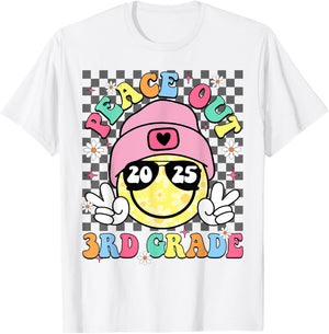 Peace Out 3rd Grade Smile Face Last Day Of School Boy Girl T-Shirt - T-Shirt | White