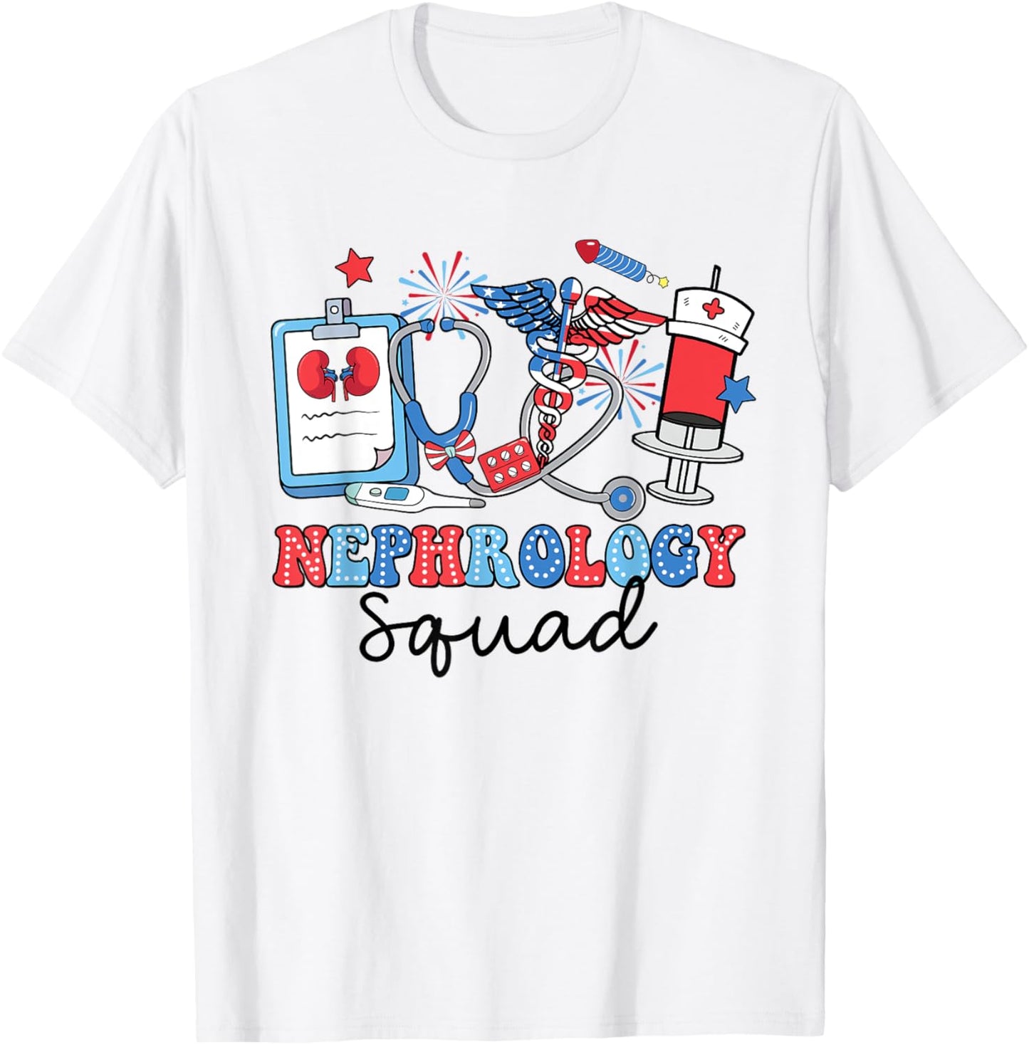 Retro Nephrology Squad USA Flag Nephrology Nurse 4th Of July Women Men T-Shirt - T-Shirt | White