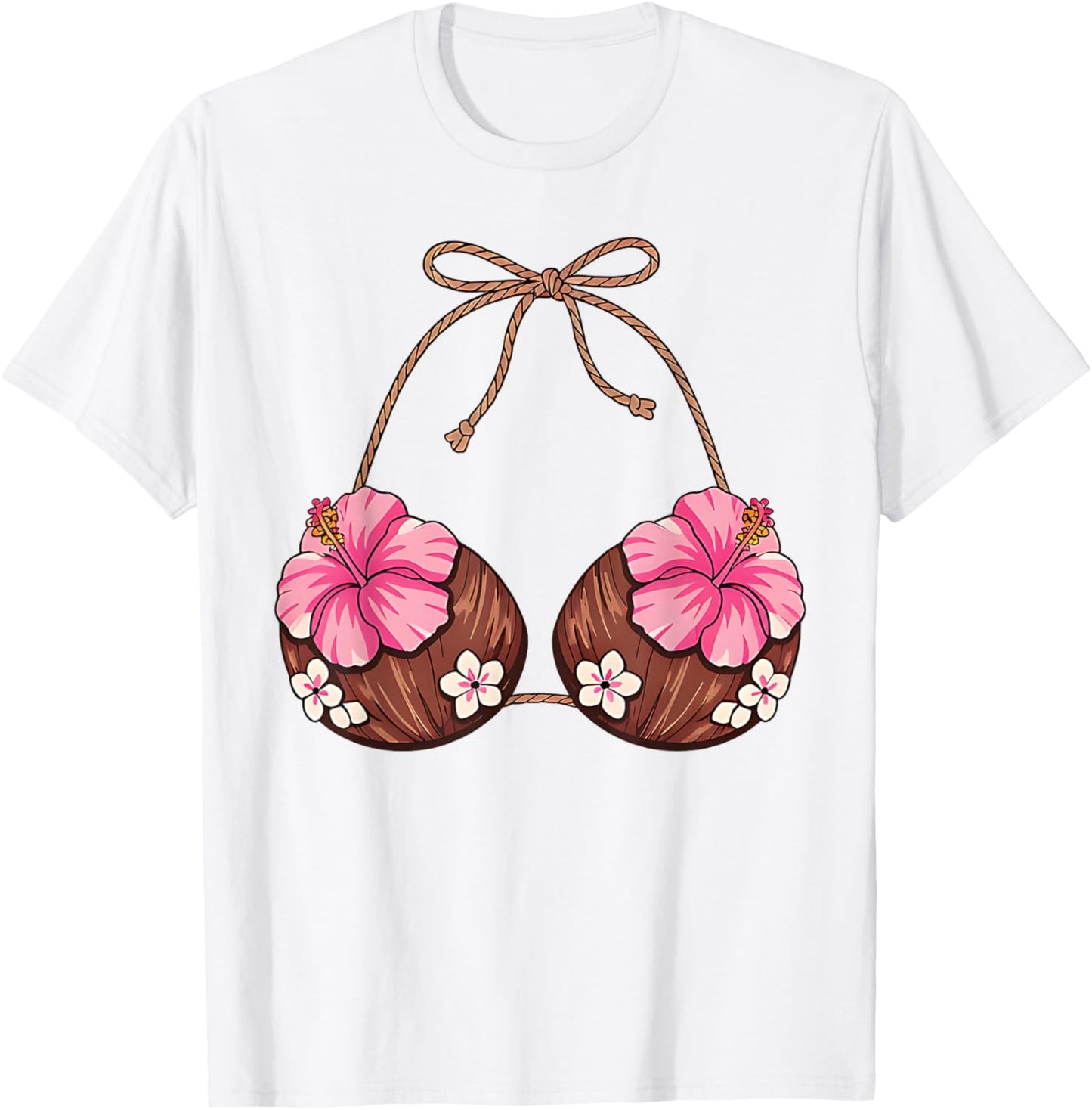 Coconut Bra Hawaiian Tropical Costume Luau Party Hawaii Girl T-Shirt - T-Shirt | White