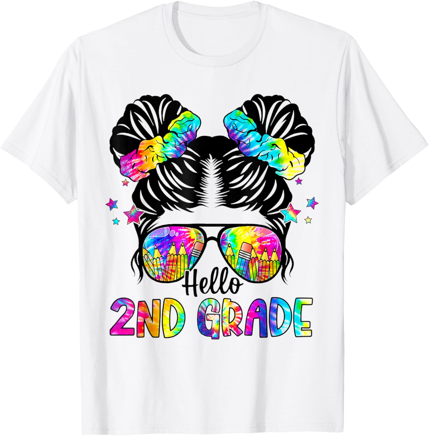 Hello 2nd Grade Messy Bun Team Second Grade Back To School T-Shirt - T-Shirt | White