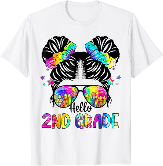 Hello 2nd Grade Messy Bun Team Second Grade Back To School T-Shirt - T-Shirt | White