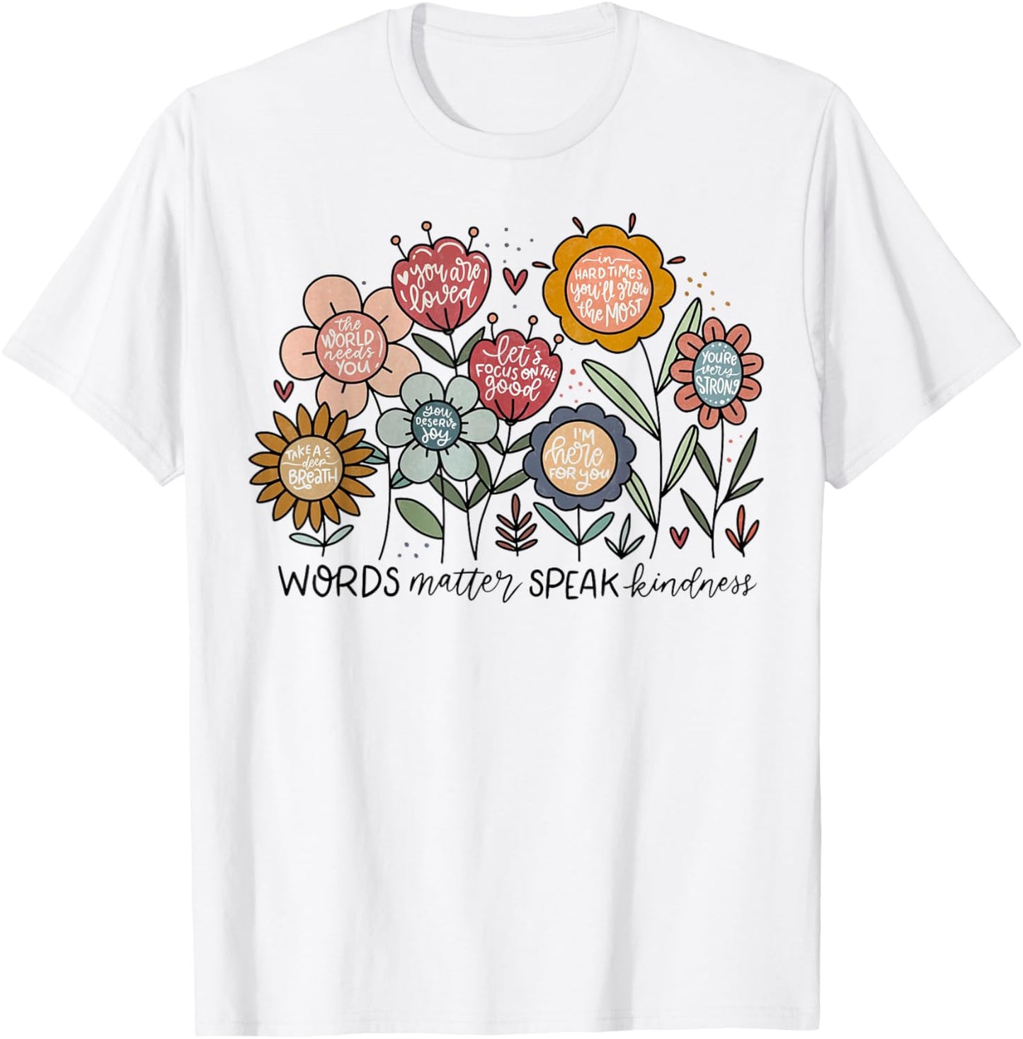 Words matter speak kindness boho floral inspirational T-Shirt - T-Shirt | White