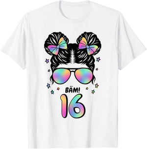 16. Geburtstag Mädchen Messy Bun Bäm! 16 T-Shirt - T-Shirt | White