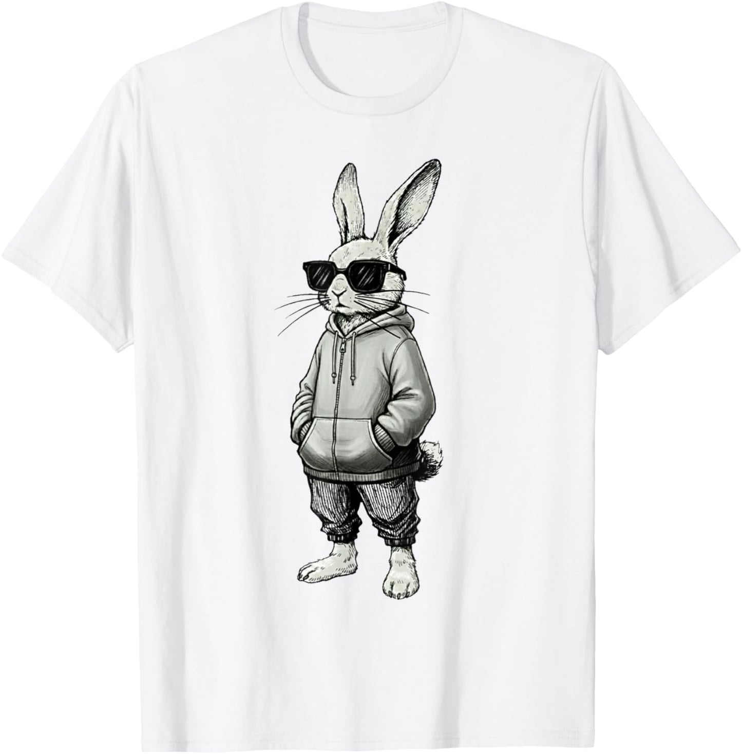Bunny Face with Sunglasses for Boys Men Kids Easter Day T-Shirt - T-Shirt | White