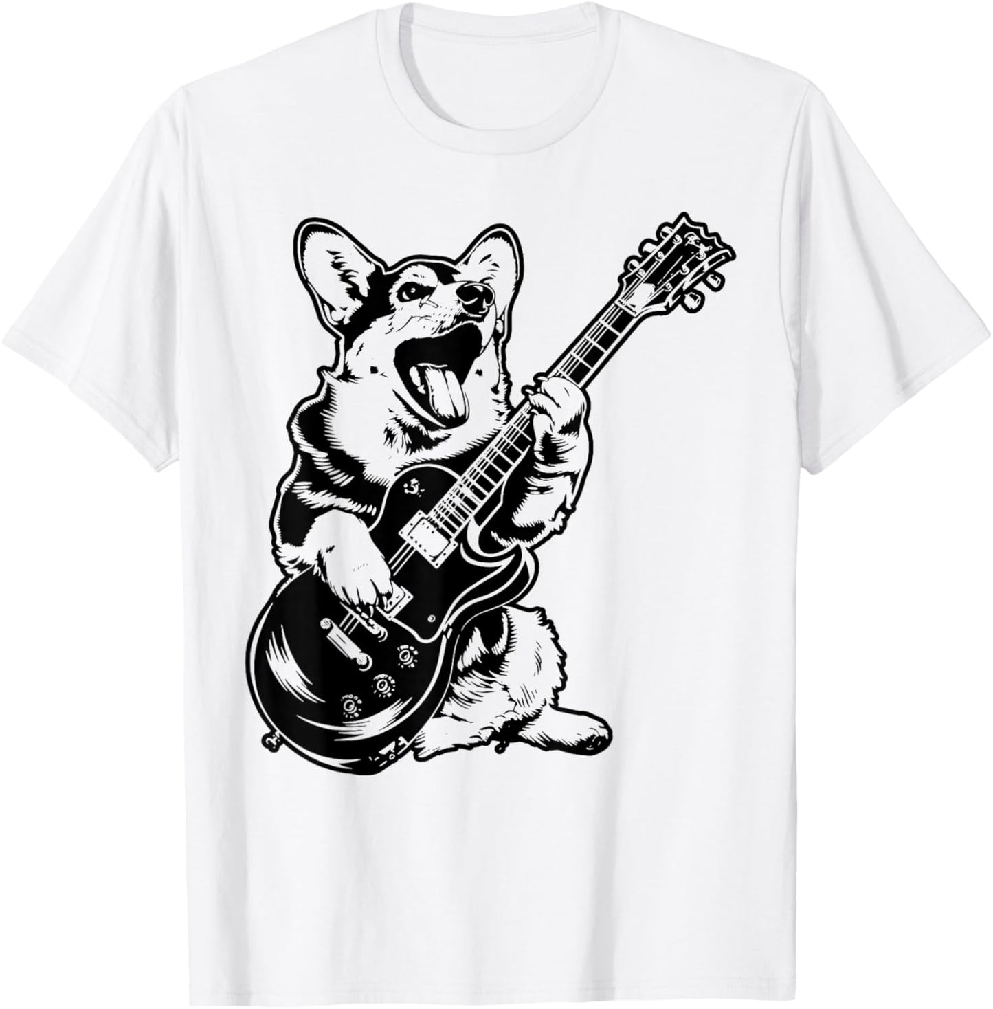 Dog Guitarist Guitar - Pembroke Welsh Corgi Dad Mom T-Shirt - T-Shirt | White
