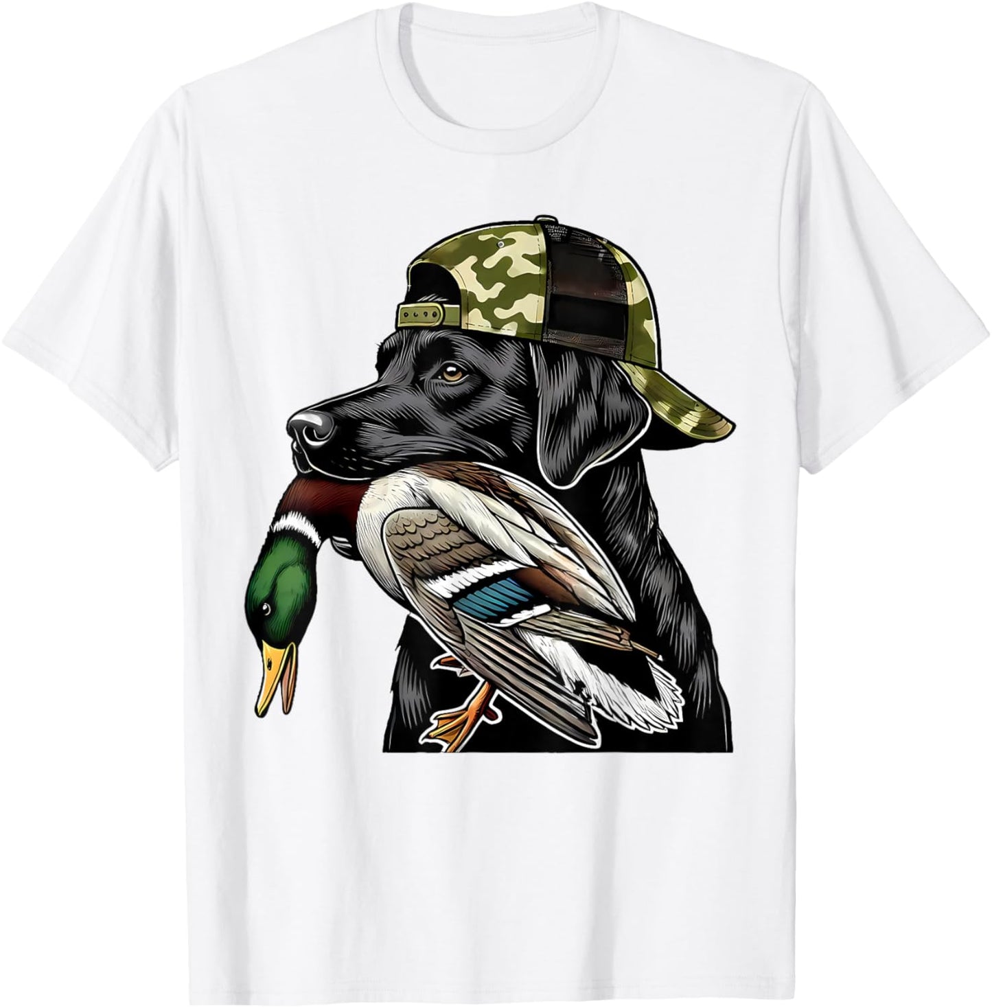 Labrador Hunting Dog with Duck Hello Hunting Season T-Shirt - T-Shirt | White