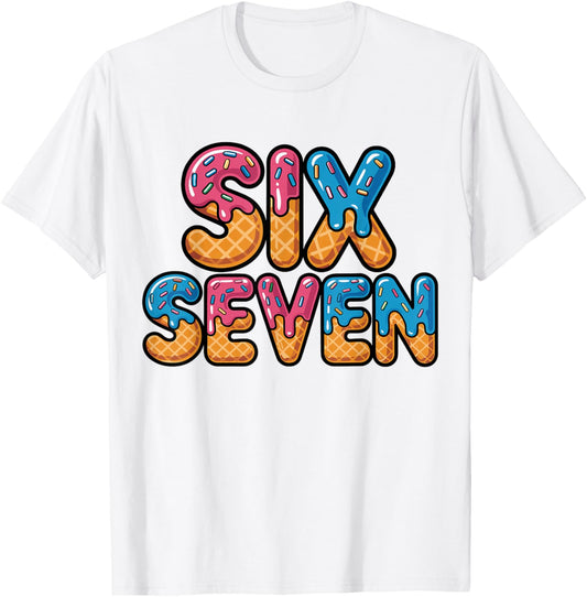 Funny Six Seven Meme 6 7 Shirt Retro T-Shirt - T-Shirt | White