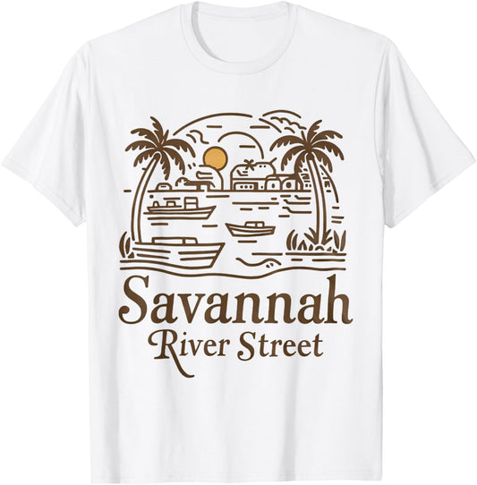 Savannah River Street Georgia Souvenir T-Shirt - T-Shirt | White