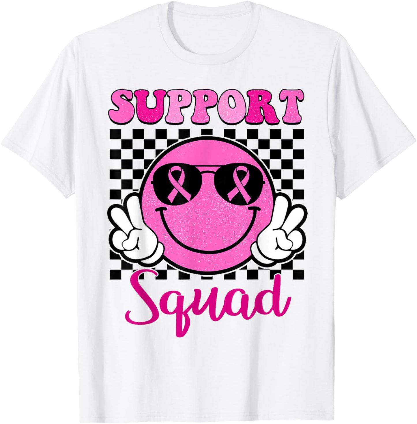 Groovy Breast Cancer Awareness Men Women Kids Support Squad T-Shirt - T-Shirt | White