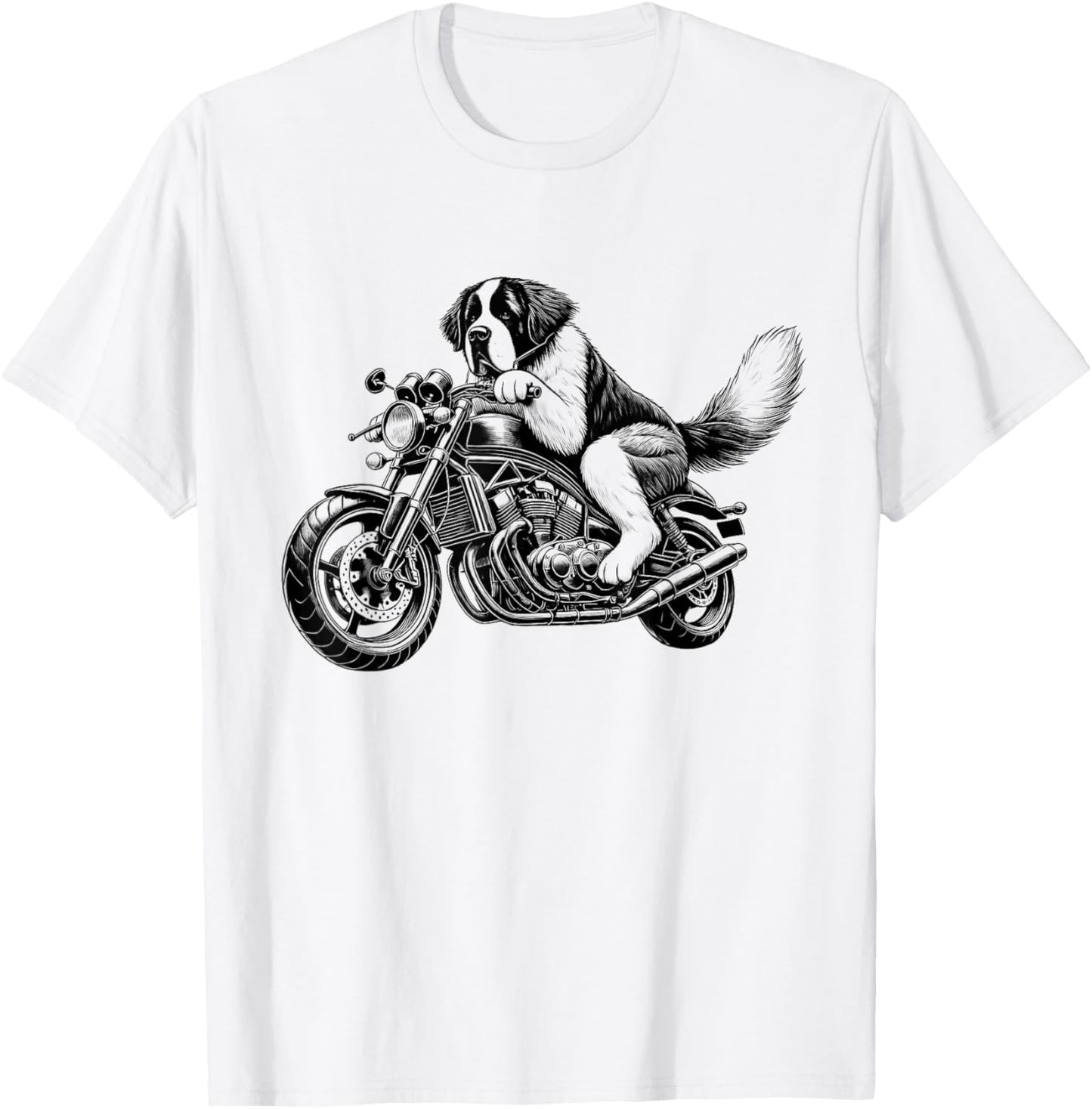 Cool Saint Bernard Riding a Motorcycle Biker Dog Lover T-Shirt - T-Shirt | White
