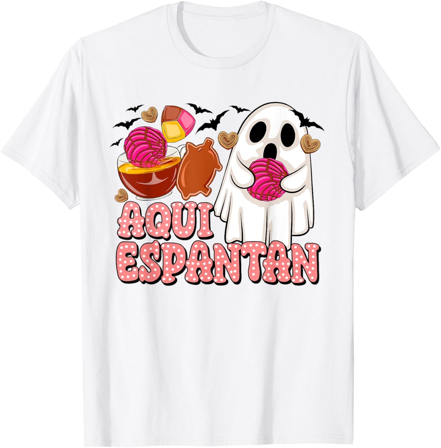 Aqui Espantan Cute Ghost Spanish Halloween Spooky Ghost T-Shirt - T-Shirt | White