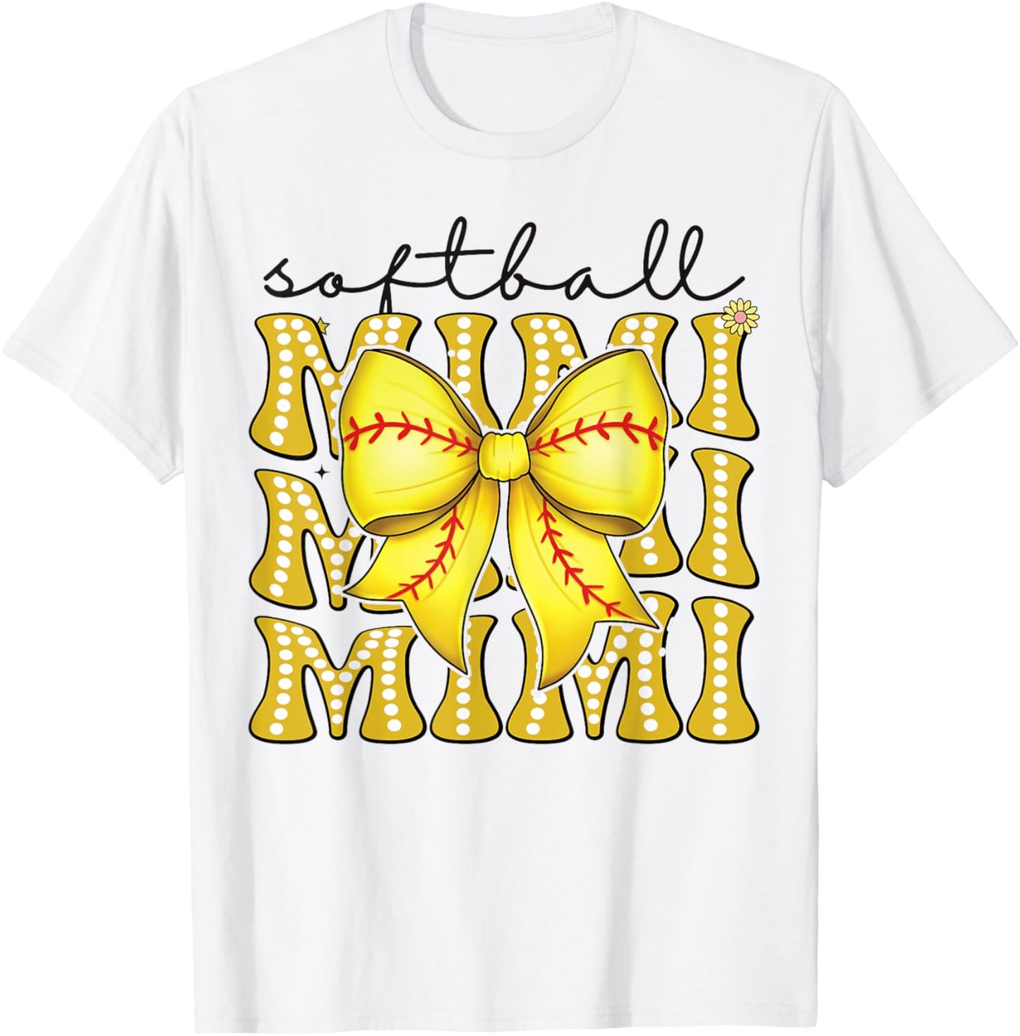 Softball Mimi Retro Softball Coquette Bow Groovy T-Shirt - T-Shirt | White
