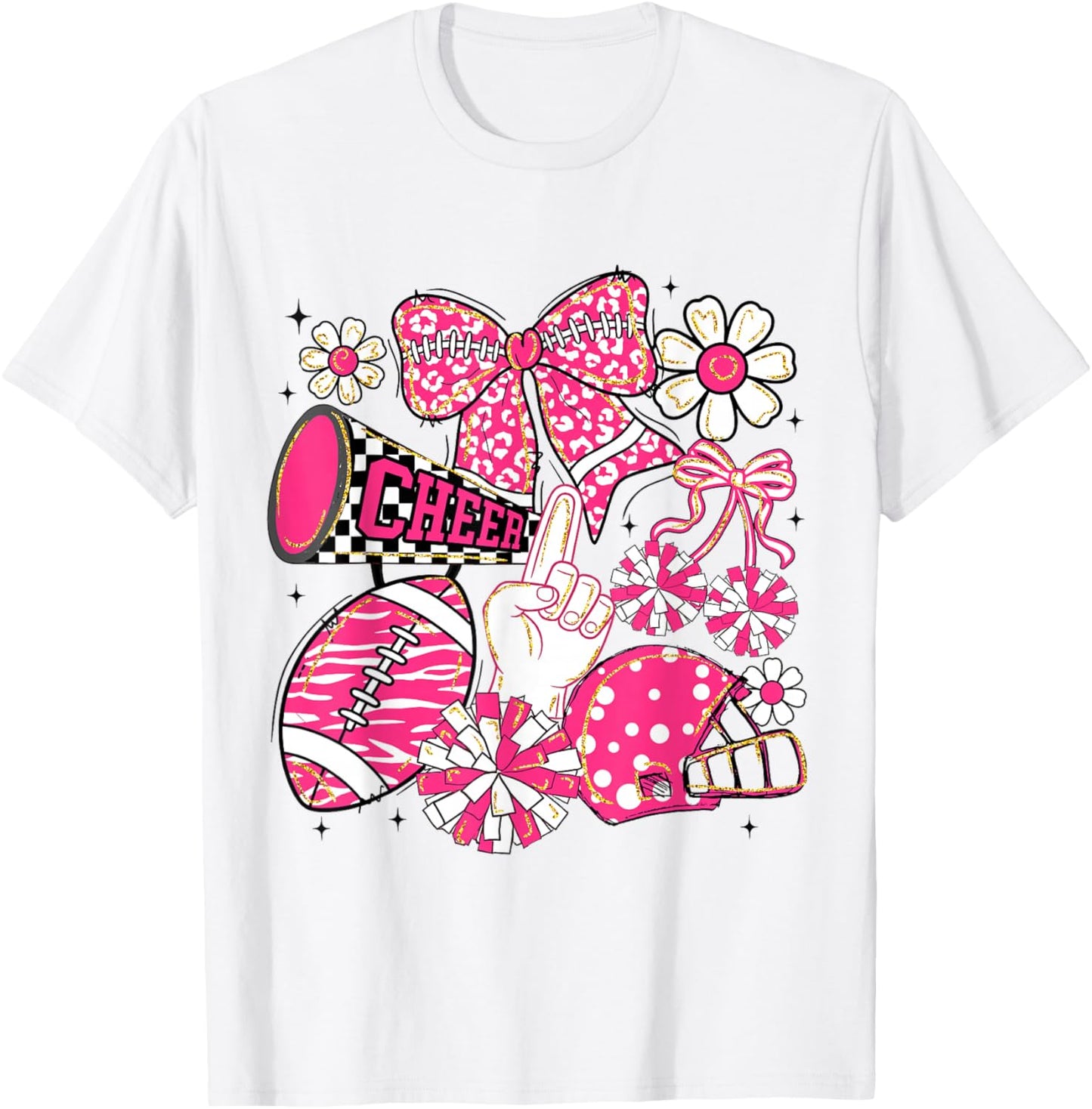 Coquette Bow Cheer Floral Football Game Day Cheerleading T-Shirt - T-Shirt | White