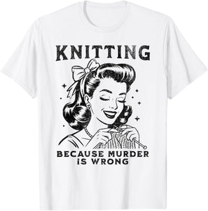 Knitting Because Murder is Wrong Vintage Yarn T-Shirt - T-Shirt | White