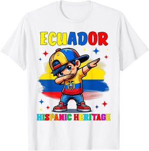 Hispanic Heritage Month Ecuador Flag Dab Kid for Kids T-Shirt - T-Shirt | White