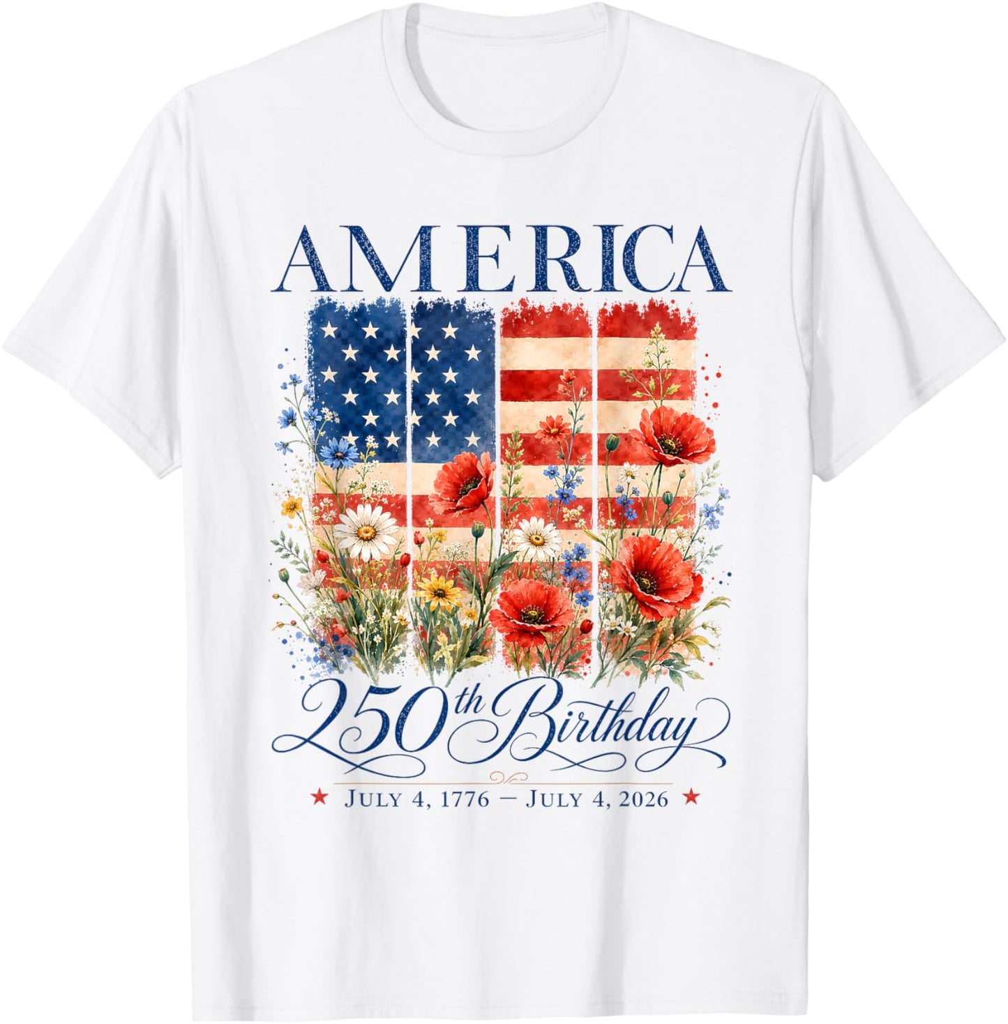 250th Anniversary USA 4th of July America 250 Years Floral T-Shirt - T-Shirt | White