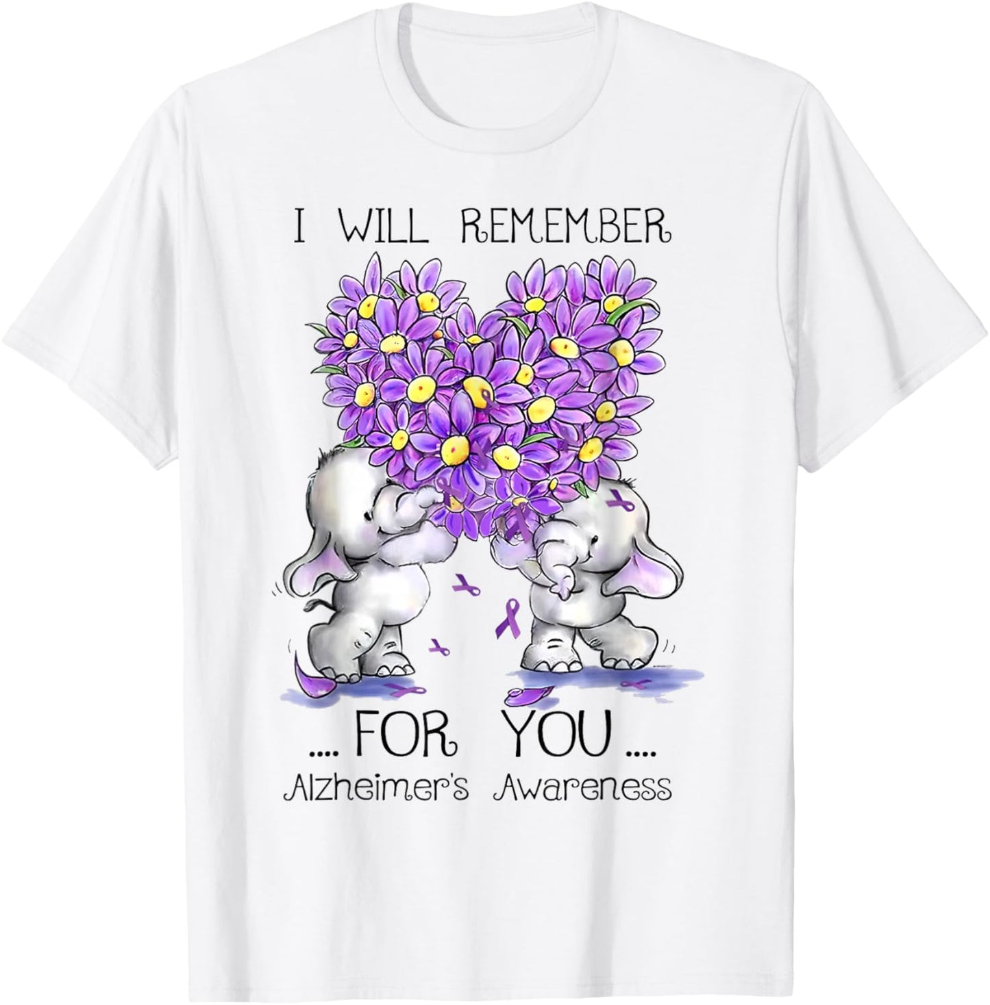I'll Remember For You Purple Elephant Alzheimer's Awareness T-Shirt - T-Shirt | White