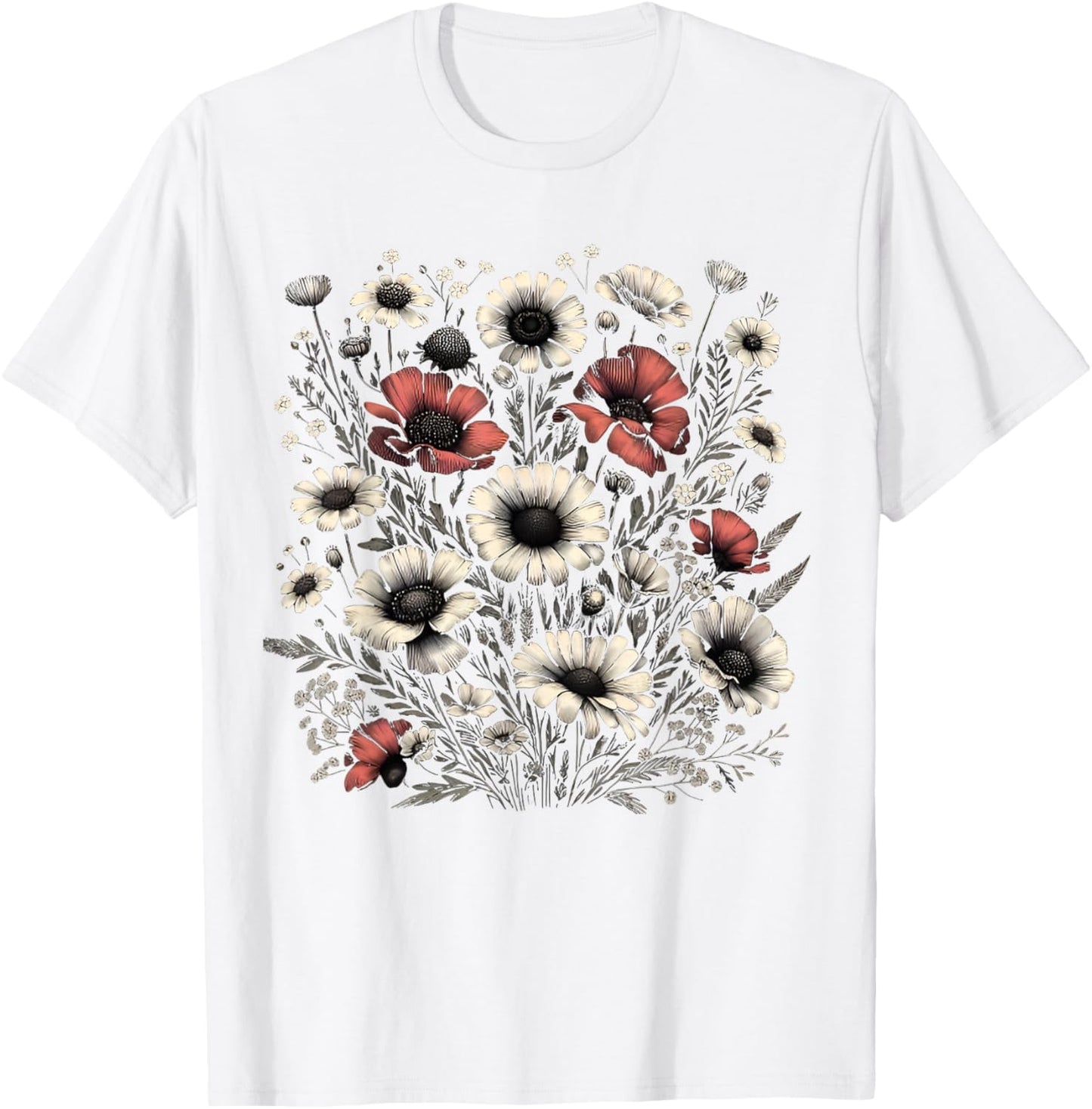 Vintage Flowers Women Wildflower Graphic Floral Gardening T-Shirt - T-Shirt | White