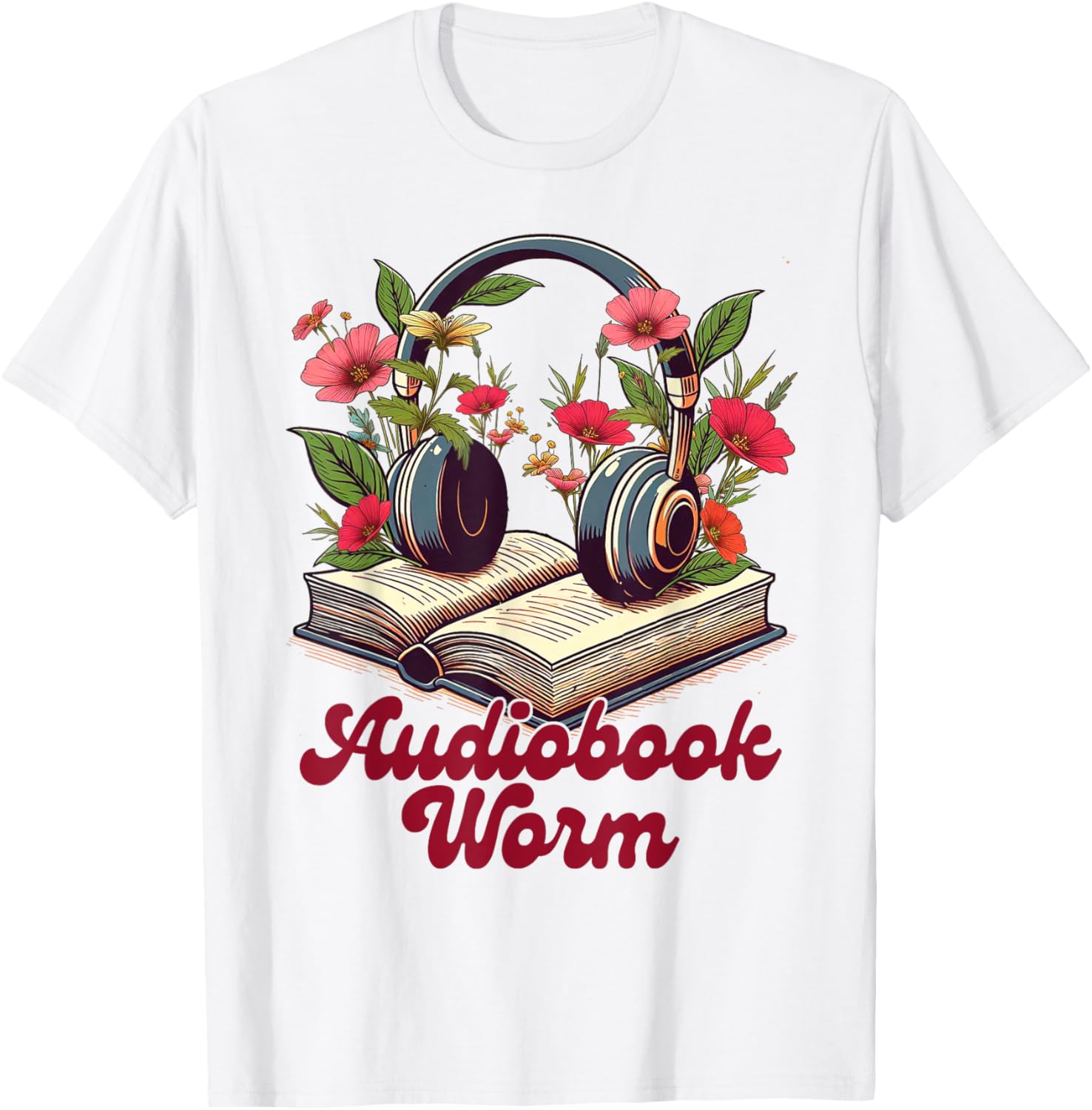 Audiobook Lover Bookish Headphones Bookworm Audiobook Worm T-Shirt - T-Shirt | White