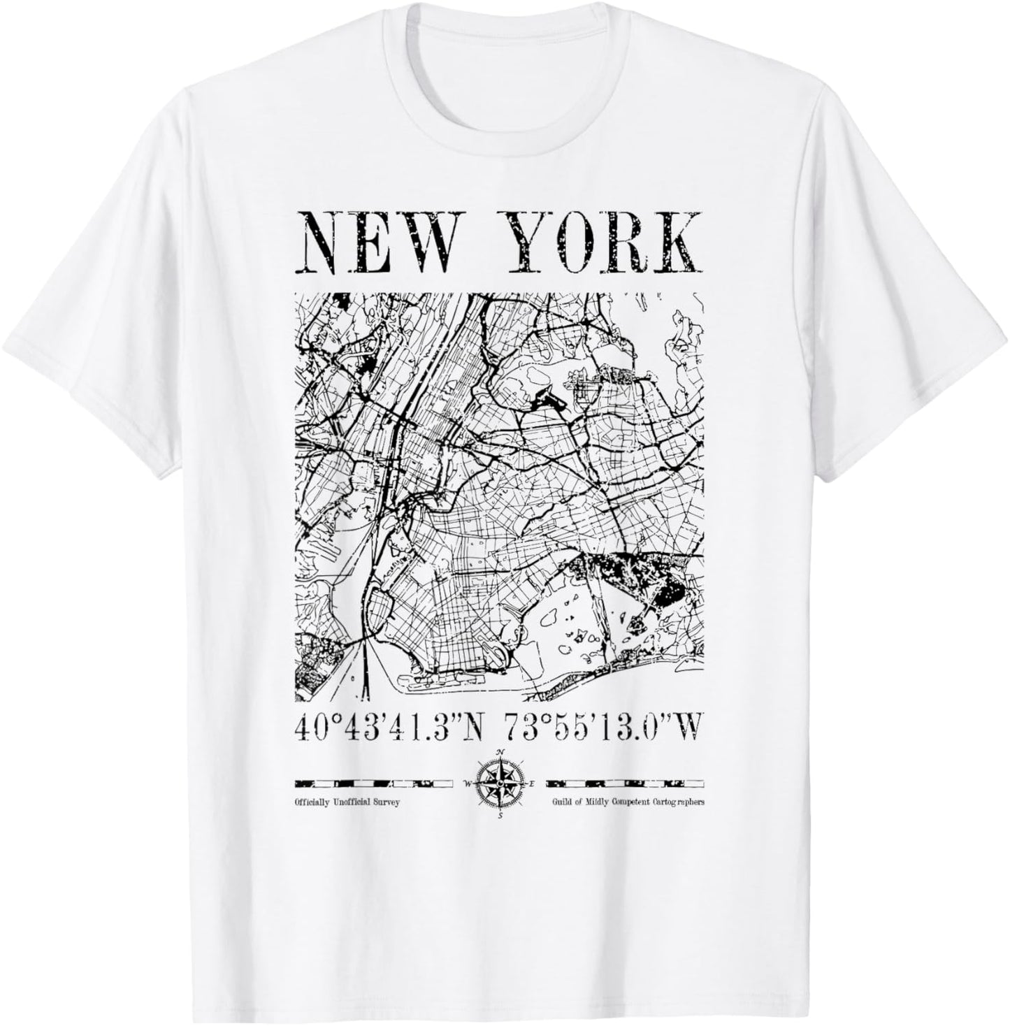 New York City Map NYC NY Vintage Funny Cartography T-Shirt - T-Shirt | White