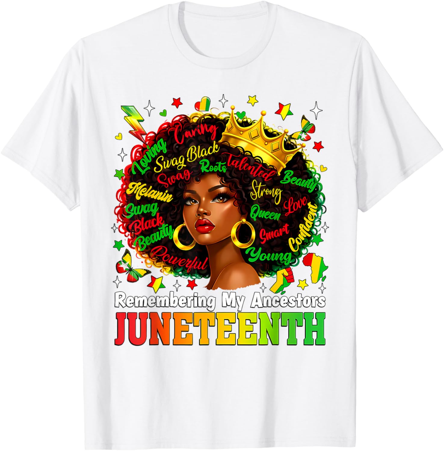 Juneteenth Remembering My Ancestors Black Women Queen Afro T-Shirt - T-Shirt | White