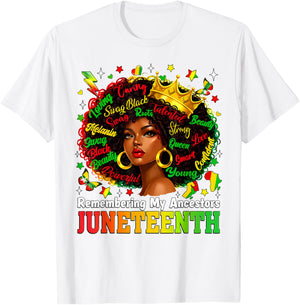 Juneteenth Remembering My Ancestors Black Women Queen Afro T-Shirt - T-Shirt | White