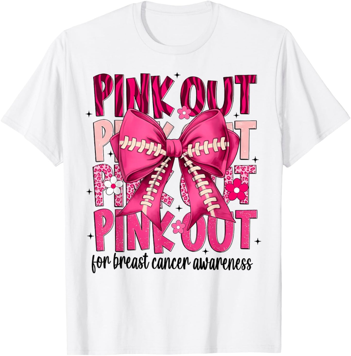 Football Pink Out Breast Cancer Awareness Pink Ribbon T-Shirt - T-Shirt | White