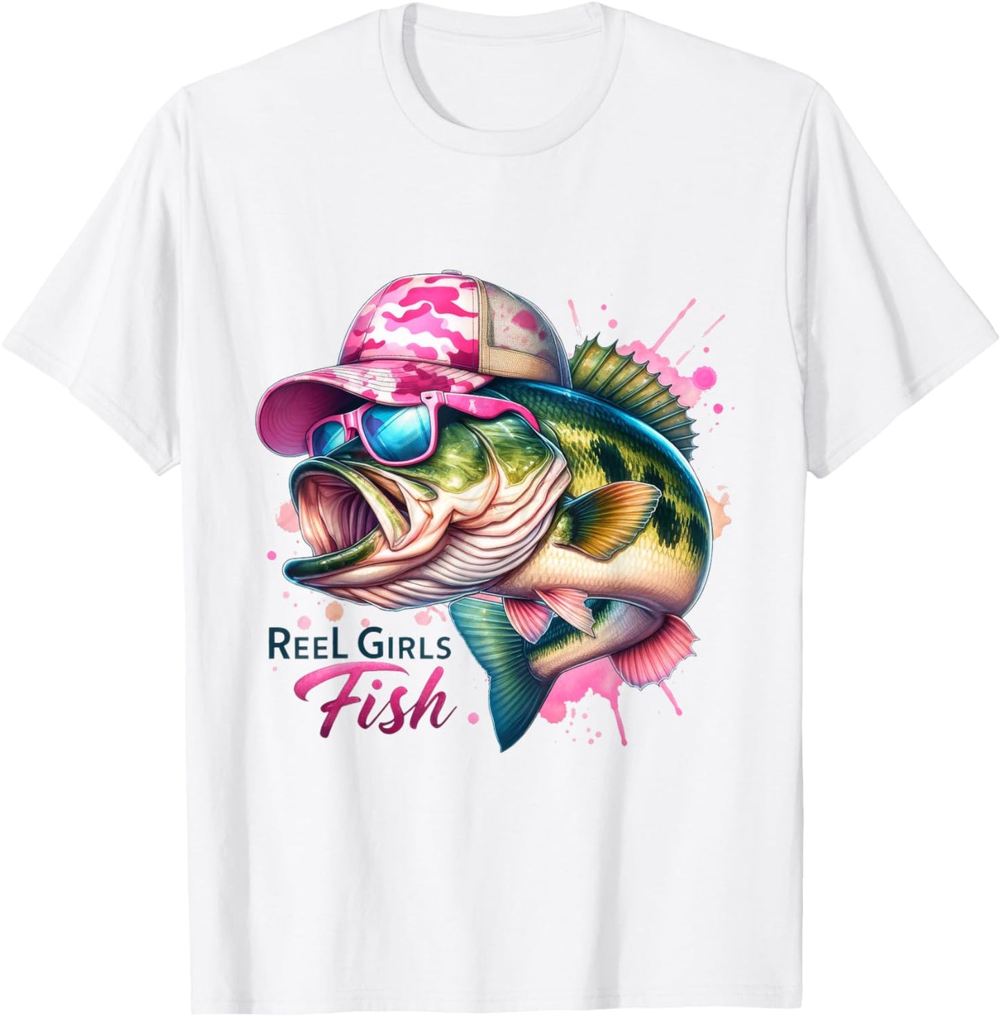 Reel Girls Fish, Lady Fishing, Largemouth Bass T-Shirt - T-Shirt | White