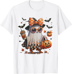 Funny Boo Ghost Pumpkin Halloween Spooky Season T-Shirt - T-Shirt | White