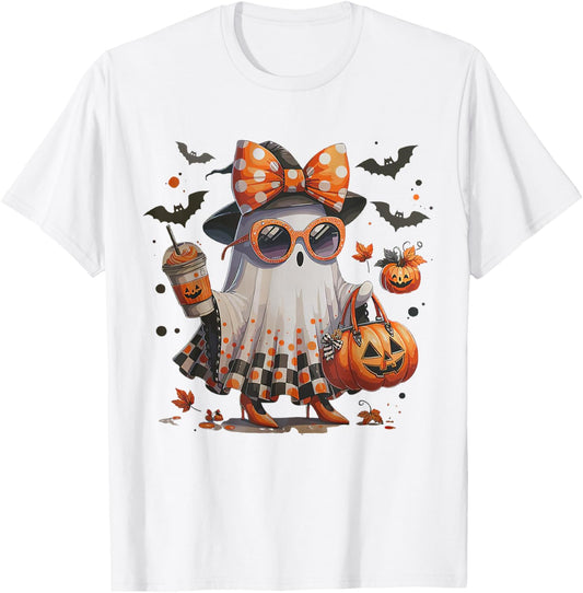 Funny Boo Ghost Pumpkin Halloween Spooky Season T-Shirt - T-Shirt | White