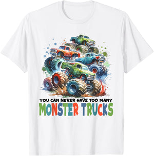 You Can Never Have Too Many Monster Trucks Boys Big Trucks T-Shirt - T-Shirt | White