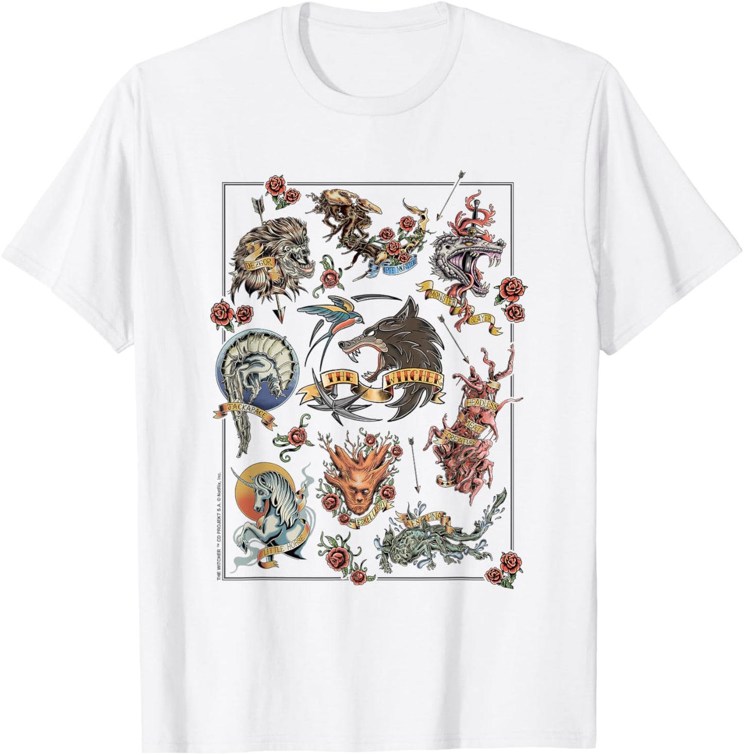 The Witcher Monster Tattoo Flash Officially Licensed T-Shirt - T-Shirt | White