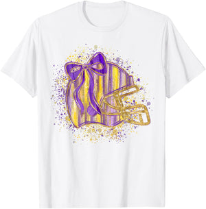 Purple Yellow Football Helmet Coquette Bow Touchdown Season T-Shirt - T-Shirt | White