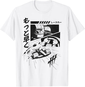 Anime Racer in Fast-Paced Action T-Shirt - T-Shirt | White
