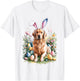 Golden Retriever Dog Bunny Ears Easter Eggs Spring Flowers T-Shirt - T-Shirt | White