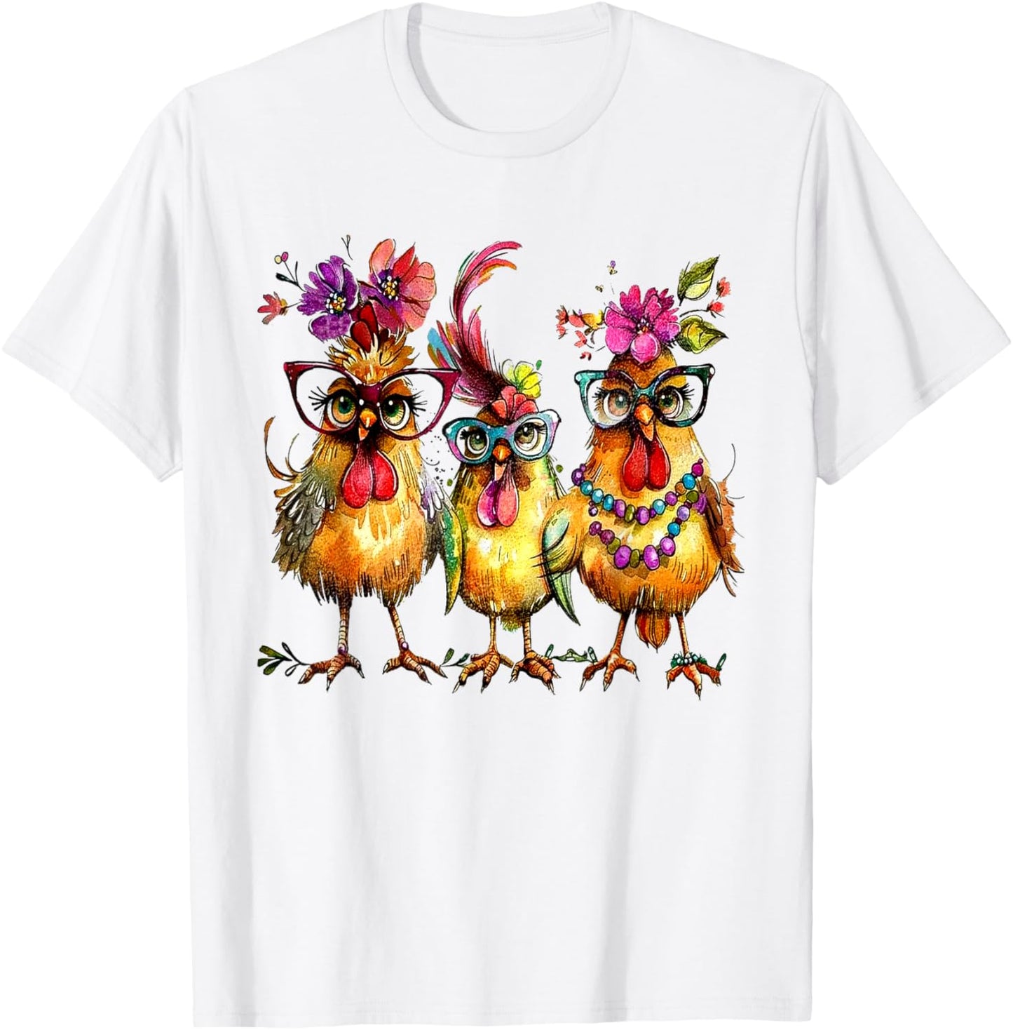PeachBruh Funny Trio Of Chickens Whimsical Hawaii Beach Art T-Shirt - T-Shirt | White
