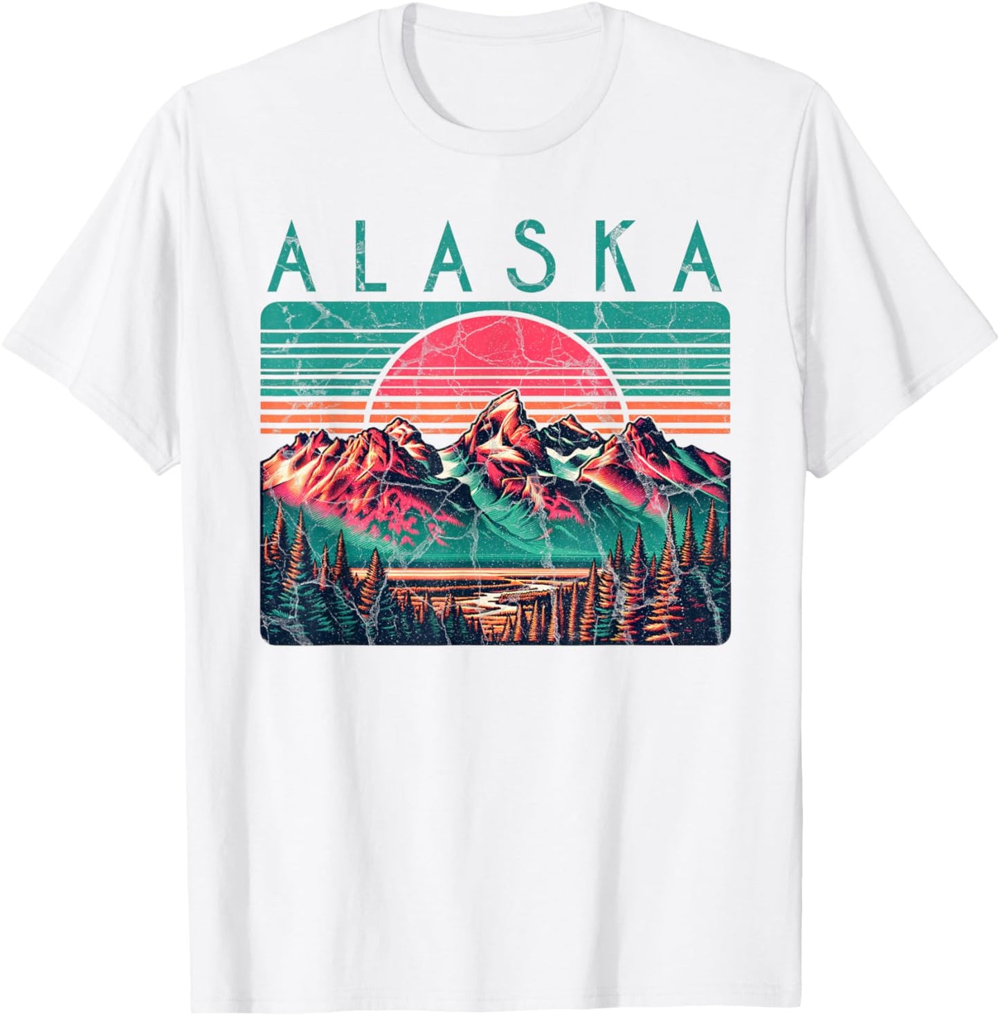 Alaska USA Outdoor Vintage -Adults, Kids Blue Retro Alaska T-Shirt - T-Shirt | White