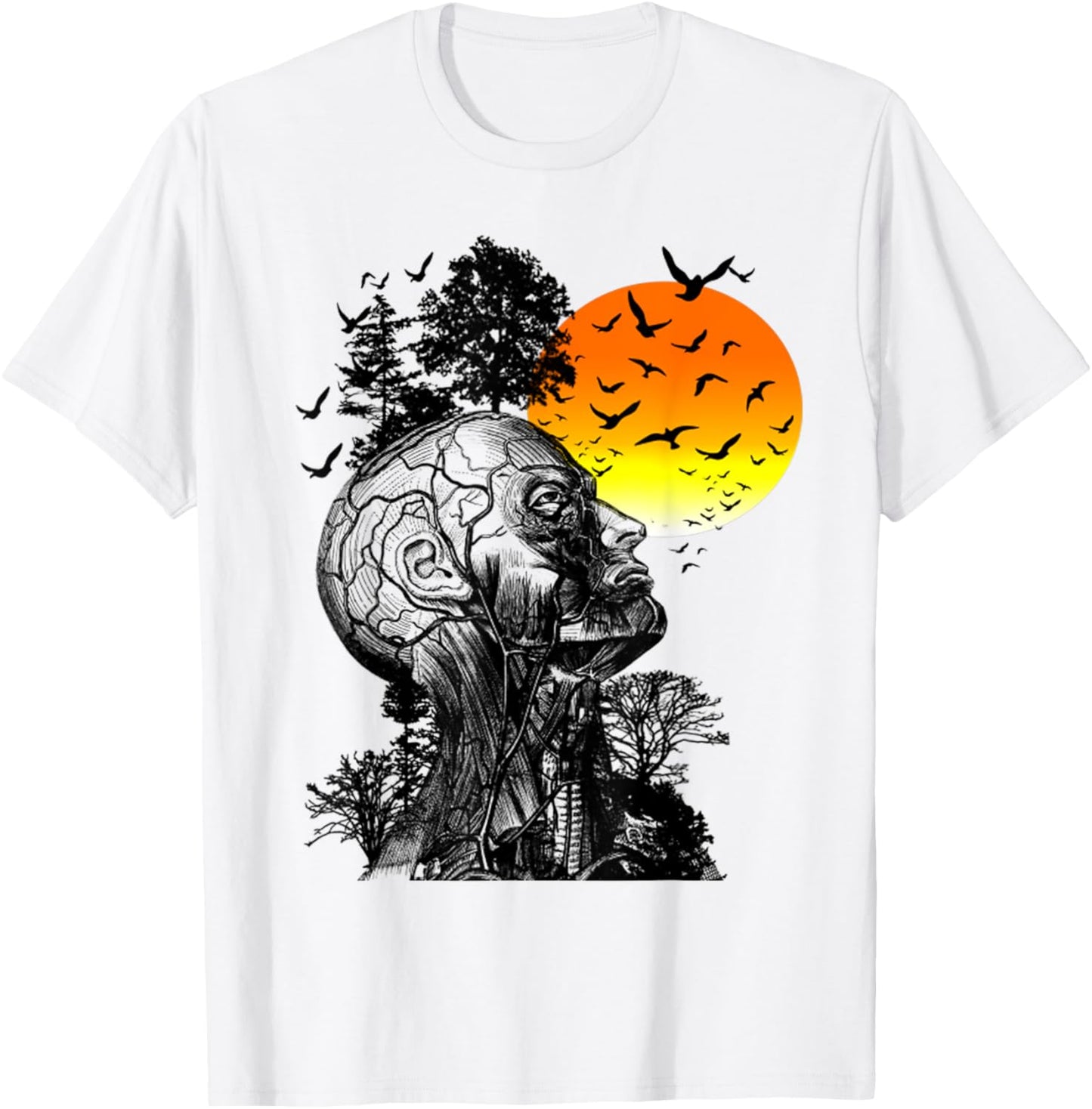Vintage Funny Hangover Human Tree Retro Artistic Sunset T-Shirt - T-Shirt | White