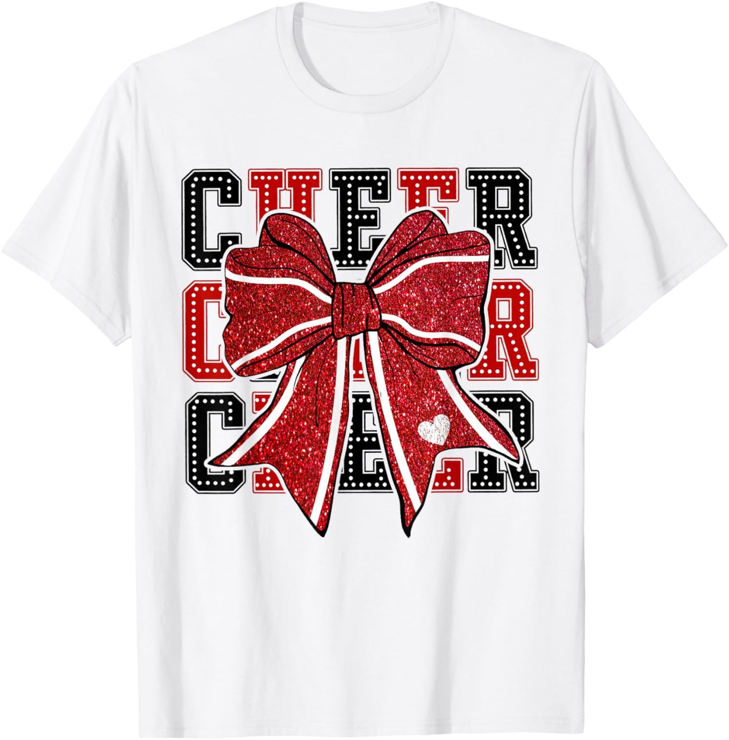 Cheerleading Coquette Black and Red Cheer Mom Football Team T-Shirt - T-Shirt | White