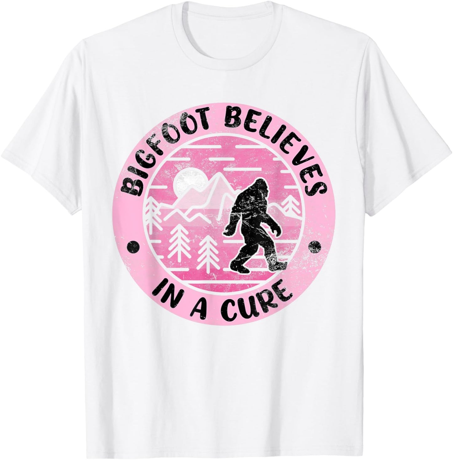 Sasquatch Pink Ribbon Bigfoot Breast Cancer Awareness T-Shirt - T-Shirt | White