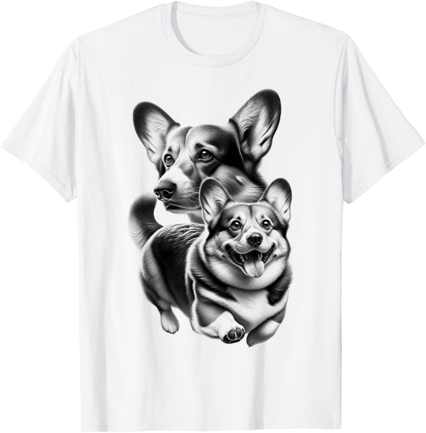 Cute Corgi as a Cool Portrait T-Shirt - T-Shirt | White