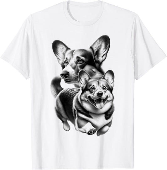 Cute Corgi as a Cool Portrait T-Shirt - T-Shirt | White