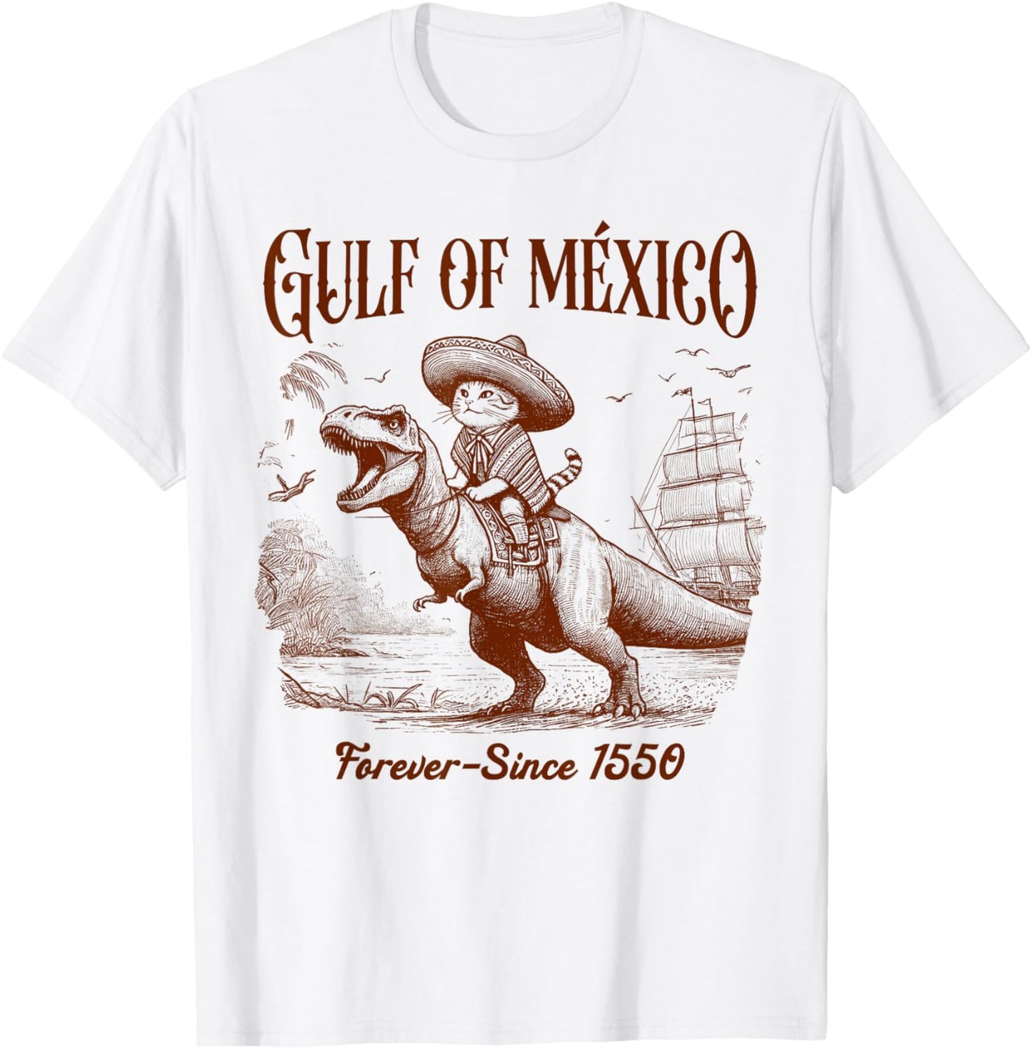Gulf Of Mexico Travel Cat & Dinosaur Gulf Of Mexico Trip Women T-Shirt - T-Shirt | White