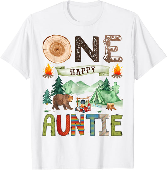One Happy Auntie Camper 1st Birthday Boy Camping Bear T-Shirt - T-Shirt | White