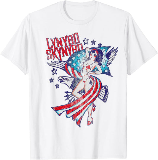 Lynyrd Skynyrd Lady Liberty Eagle Stars Stripes US Rock Flag T-Shirt - T-Shirt | White